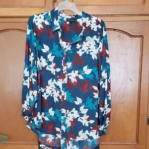 Lane Bryant Floral Blouse - Teal, White, Burgundy
